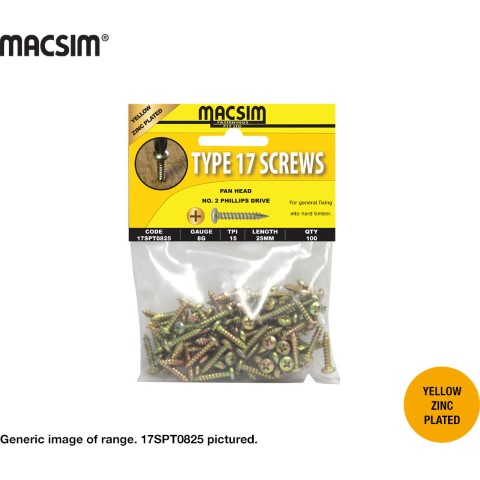 SCREW T17 PAN ZINC 8-15 X 25